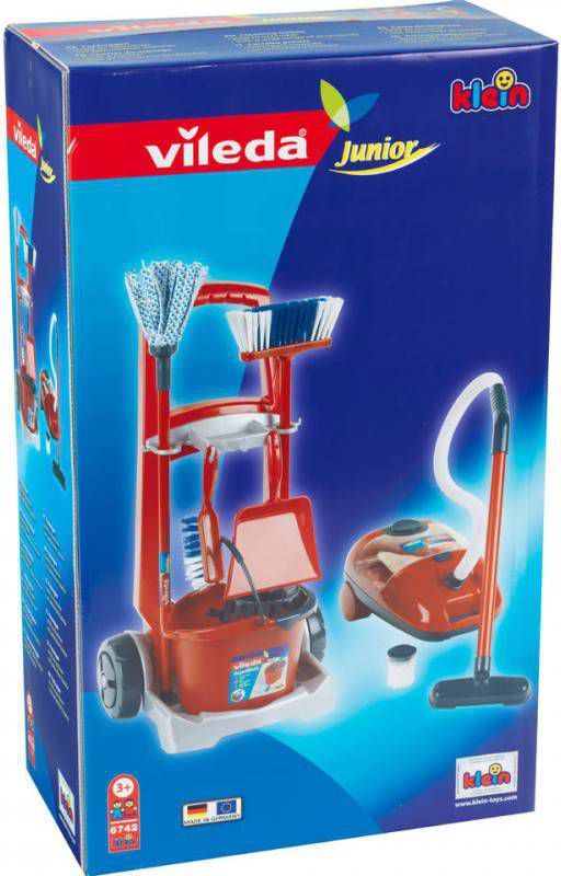 deAO Huishoudelijke schoonmaaktrolley speelset Caddy inclusief accessoires en speelgoedstofzuiger met geluiden en verlichting