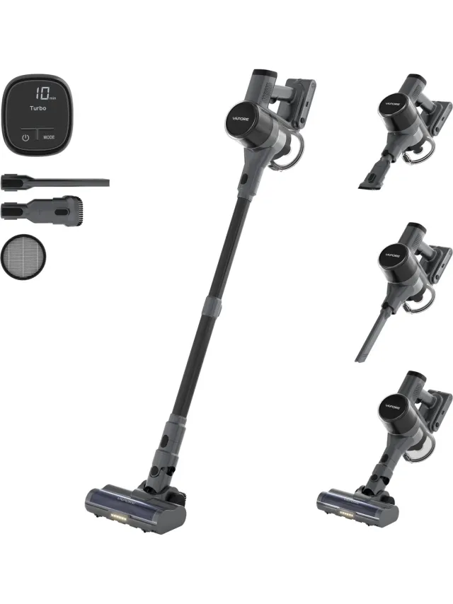 Vapore Steelstofzuiger Draadloos - 47 Minuten Accuduur - 350W - Snoerloze Stofzuiger - Stofzuiger Zonder Zak - Op Accu - Vacuum Cleaner - Kruimeldief - Draadloze Steelstofzuiger - Zwart