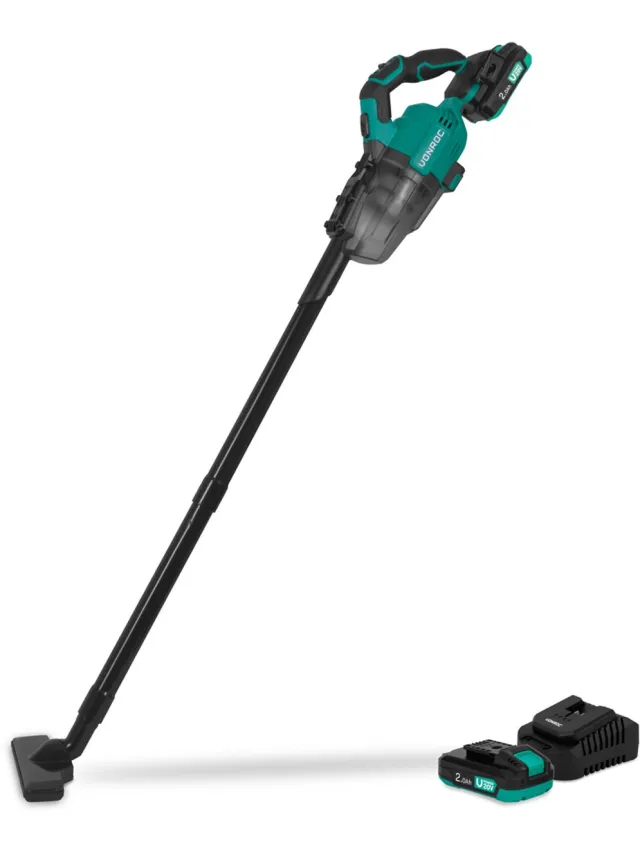 VONROC Krachtige accu steelstofzuiger – VPower 20V – Incl. 2x 2.0Ah Accu en snellader – 0.6L opvangbak - Incl. 3 mondstukken, 2 verlengbuizen en flexibele slang Groen