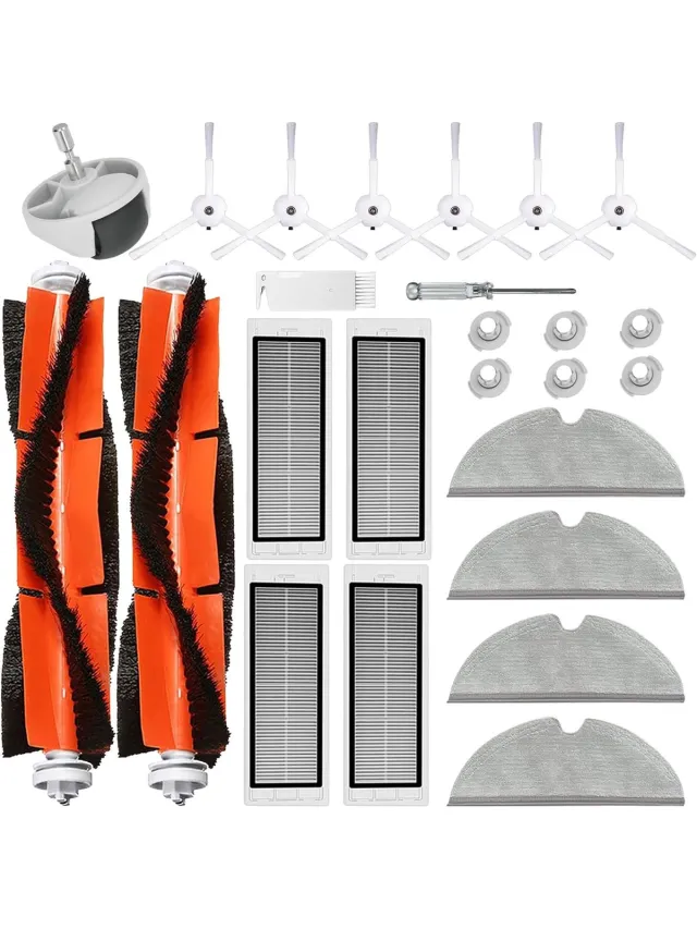 Roborock Accessoireset Geschikt voor Xiaomi Roborock S5 S50 S51 S55 S5 Max S6 S60 S65 stofzuiger, 2 hoofdborstels, 4 Hepa-filters, 4 dweilters, 6 waterfilters, 1 wiel, 6 zijborstels Grijs