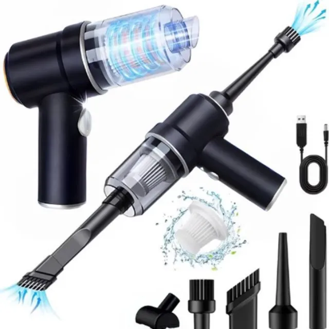 Stofix Auto Stofzuiger Draadloos - Nat & Droog - Kruimelzuiger - Kruimeldief - Handstofzuiger - Kleine Stofzuiger - Draadloze stofzuiger - Air Duster - Zwart Met Blaasfunctie & 5 Opzetstukken