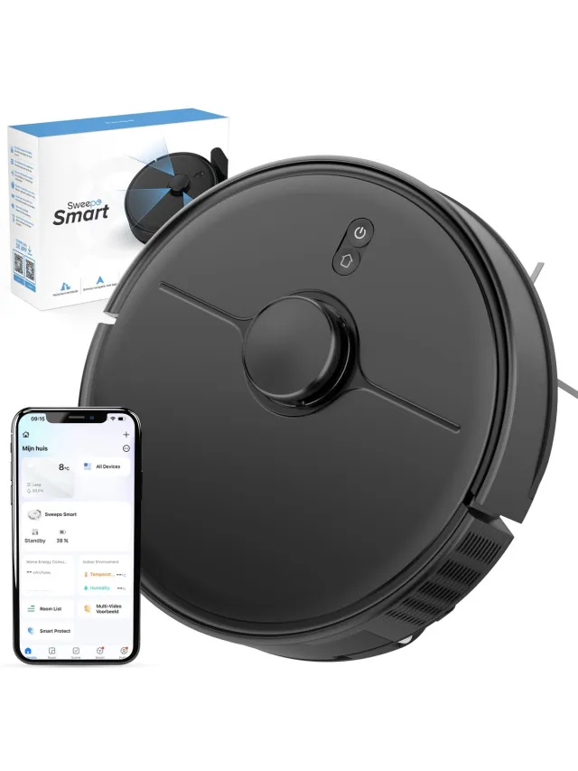 Sweepo Robotstofzuiger met Dweilfunctie en Laadstation - LiDAR Navigatie - App - Robotstofzuiger voor Huisdieren - Alexa & Google Assistant Zwart