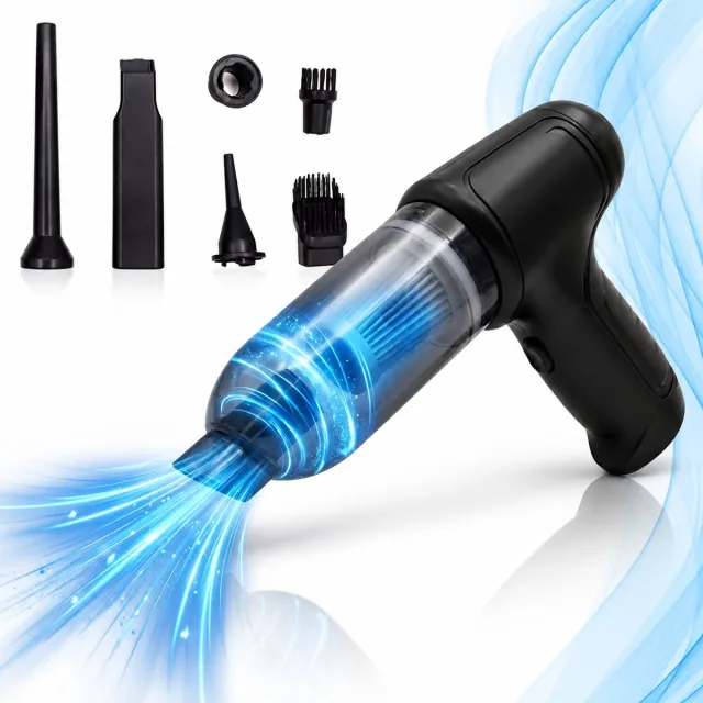 Yarvu Auto Stofzuiger - Zuigen & Blazen - Kruimeldief - 6 Opzetstukken - Oplaadbaar - Handstofzuiger - Kleine StofZuiger - Air Duster - Stofreiniger - Kruimelzuiger - Zwart