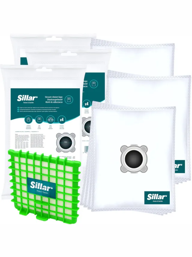 Sillar 12x Stofzuigerzakken, Synthetische + Luchtfilter - Vervangset voor Rowenta Silence Force X-Trem Power Compact Extreme wit, groen