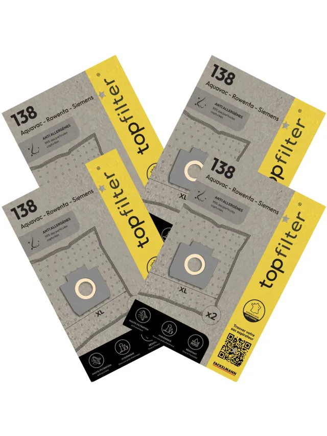 Top Filter Set van 4 verpakkingen van 2 stofzuigerzakken 64138 voor Rowenta industrieel TopFilter Premium