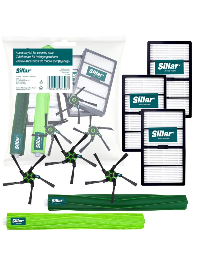 Sillar Accessoireset voor schoonmaakrobot iRobot Roomba S9 en S9+ – 3 HEPA-filters, 1 hoofdborstel, 3 zijdelingse borstels met 5 armen (inclusief bevestigingsschroeven) – reserveonderdelen – set 8 stuks Multicolor, wit