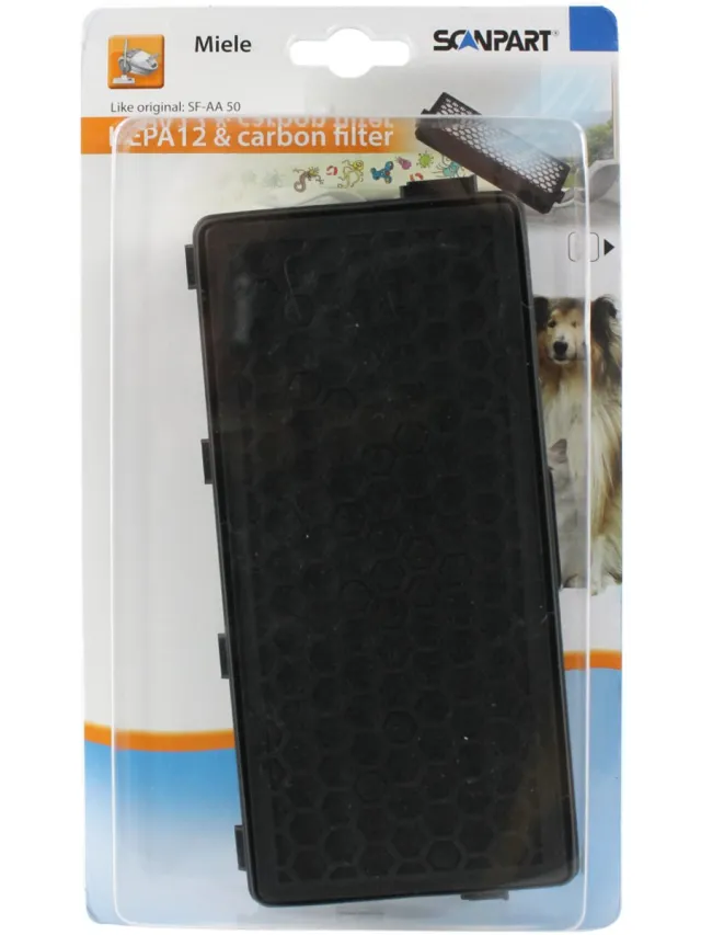 Scanpart HEPA stofzuiger filter H12 - Met actief koolstof filter - Cat and dog - Geschikt voor Miele Compact C1 C2 Complete C2 C3 S4 S5 S6 S8 - Alternatief voor SF-AA50 Active AirClean Zwart
