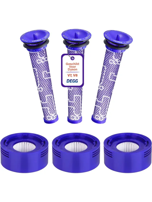 DEGG Filterset Geschikt voor Dyson V7 & V8 - Pre + Post Filter - Animal Absolute - Inlaatfilter + Uitblaasfilter - Stofzuiger Onderdelen - Hepa Filter - Wasbaar - Duurzaam - VOORDEEL-VERPAKKING - 6 STUK(S) V7 / V8