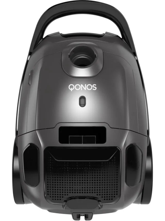 Qonos Power Premium Stofzuiger – Stofzuiger Met Zak – Sterke Zuigkracht – HEPA-filter – Inclusief Parketborstel – LED-display Zwart - Grijs