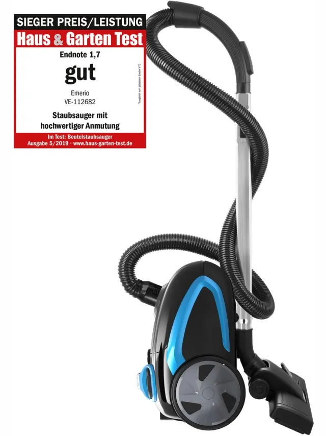 Emerio Stofzuiger met Zak - 2,5 Liter - HEPA10 Filter - Snoerlengte 5m - 800W - VE-112682.8 - Vacuum Cleaner Zwart / Blauw