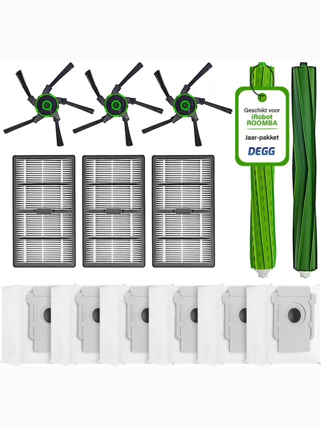 DEGG Onderhoudspakket XXL - Geschikt voor iRobot Roomba S9 & S9+ 3x zijborstel, 3x HEPA filter, 2x Borstels (rollers), 6 Stofzuigerzakken - Premium Kwaliteit Groen