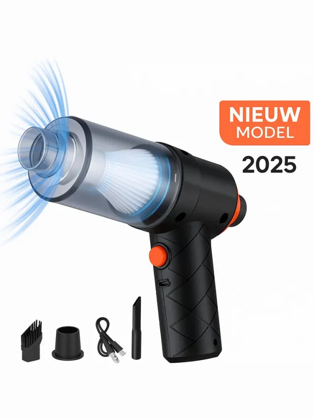Narvie Draadloze Kruimeldief – 2500 PA Zuig- & Blaasfunctie – HEPA Filter – Nat & Droog – Voor Auto & Huis – USB Oplaadbaar – Pro2025 Zwart