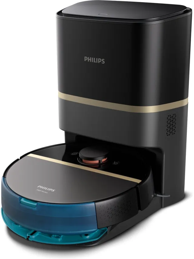 Philips HomeRun Aqua 7000 Series XU7100/01 - Robotstofzuiger met Dweilfunctie - Incl. Laadstation - Zwart / Goud - App Connected Diepzwart en goud