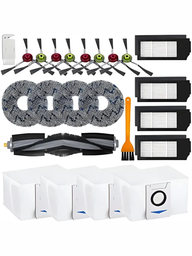 PromoHome 23-delige reserveaccessoireset geschikt voor Ecovacs DEEBOT X1 Turbo/Omni, 1 hoofdborstel, 2 reinigingsborstels, 4 HEPA-stofzuigerfilters, 4 reinigingsdoeken, 4 stofzuigerzakken, 8 zijborstels Rood
