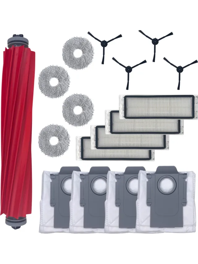 Phonillico Accessoirespakket voor Roborock QREVO - Zak/Filter/Dweil/Zijborstel/Afzuigrol Rood