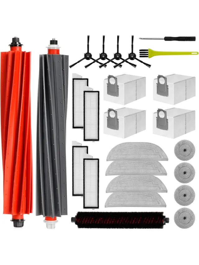 Geschikt voor Roborock (Merkloos) Reserveonderdelenaccessoires, Geschikt voor Roborock S8 MaxV Ultra robotstofzuiger, kit, 2 hoofdborstels, 4 stofzakken, 4 zijborstels, 4 filters, 4 doeken, 4 dweilen, rand, 3 reinigingsborstels