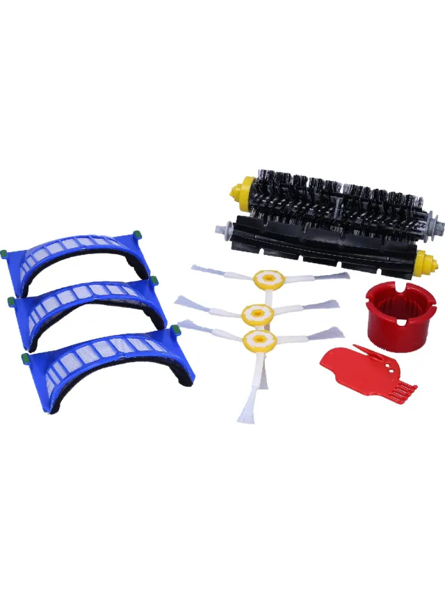 Sillar , accessoireset voor schoonmaakrobot, vervangingen, geschikt voor iRobot Roomba 600-serie, 3x HEPA filter, 1x hoofdborstel, 1x rolborstel, 3x zijborstels, 2x schoonmaakmiddel, 10st wit, blauw, rood, zwart