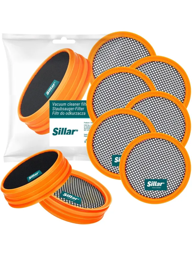Sillar , set 6 filters voor stofzuiger, wasbaar stofzuigerfilter, vervanging FC8009 / CP0948, geschikt voor steelstofzuiger Philips SpeedPro 5000, 5000 AQUA Orange, zwart