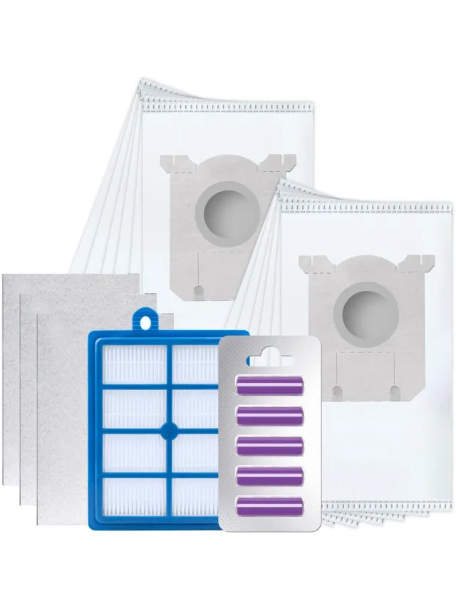 Sillar Set 12x Stofzuigerzak - microvezel - 1x Hepa filter, 3x filters universeel - 1x geurstaafjes lavender - vervangend - 3-laags filtersysteem - geschikt voor stofzuigers AEG Electrolux Philips Wit, blauw, gris
