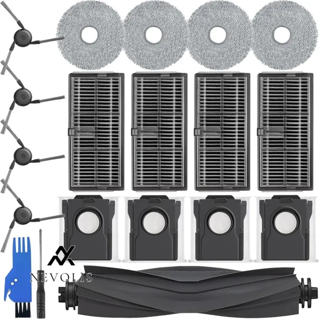 Nevolis 17Pcs Accessories Kit for Dreame X40 Ultra Robot Vacuum Cleaner - Main Brush Roller Brush - Side Edge Brush - Dust Bag - Hepa Filter - Mopping Pad Wipe - Replacement Parts . Grijs