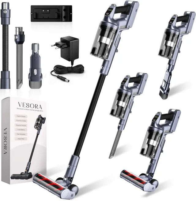 Vesora 3-in-1 Steelstofzuiger Draadloos zonder Zak - BASIC - Draadloze Stofzuiger - Kruimeldief Snoerloos - Vacuum Cleaner - Handstofzuiger - Stofzuiger Steel met Hepa Filter - Stofzuiger Huisdieren - Zakloze Stofzuiger Blauw