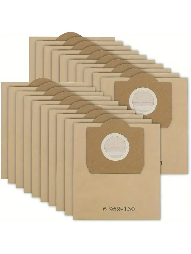 Kärcher 20x Stofzuigerzakken Compatibel met Kärcher WD3 A2201/A2204/A2504/A2554/A2251/A2604 – Model 6.959-130.0 – 9.5L Capaciteit – 99% Filtratie – Hoge Efficiëntie – Bruin – Vervangende Filterzakken