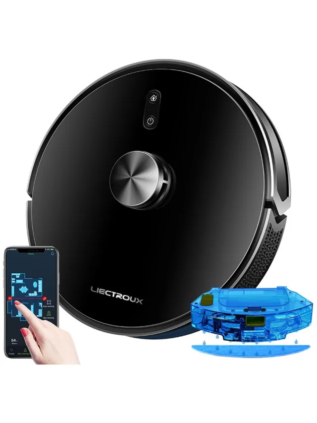 LIECTROUX X6 – Robotstofzuiger met Dweilfunctie – 6500Pa Sterke Zuigkracht – LDS LiDAR Navigatie & Uitgebreide Mapping – 2-in-1 Stof- en Waterreservoir – Virtuele Muren – Geschikt voor Tapijt & Dierenharen – App & Spraakbesturing Zwart