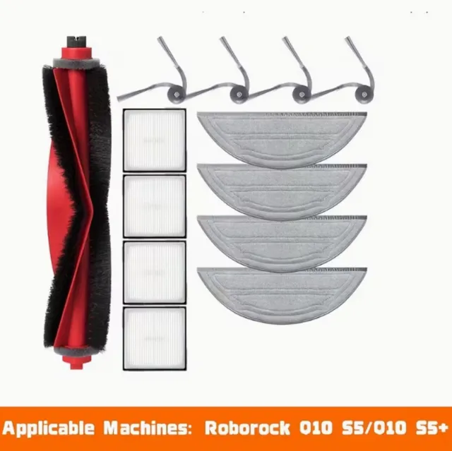 Roborock Accessoireset voor Roborock Q10 S5 / Q10 S5 Robotstofzuiger, Reserveonderdelen Inclusief 1 Hoofdborstel, 4 HEPA Filters, 4 Doekjes, 4 Zijborstels Grijs