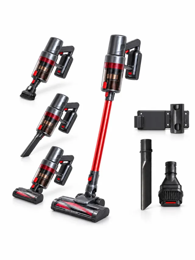 Golermo Steelstofzuiger V12 Draadloos 2-in-1 - Kruimeldief - Draadloze Stofzuiger - Vacuum Cleaner - Lichtgewicht met HEPA-filter Rood
