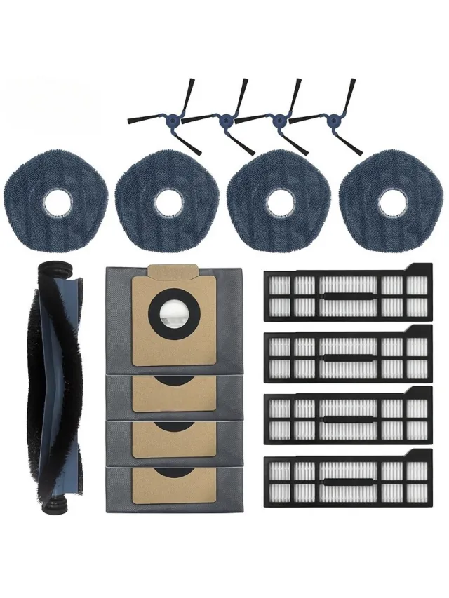 Dutchers 17-pack Vervangende Accessoires voor Eufy X10 Pro Omni Robotstofzuiger,1 Hoofdborstel,4 Zijborstels,4 Hepa-filters,4 Stofzakken,4 Dweilpads Divers