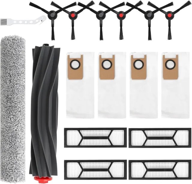 AMtechno 17 STKS Accessoires Kit gescht voor eufy Omni S1 Pro/Omni S1 Robot Stofzuiger, Vervangende Onderdelen Hoofdborstel, Rolling Mop, Zijborstel, Wasbaar Filter, Stofzak