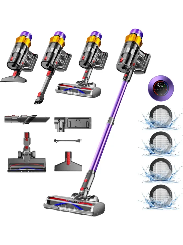 Elekiatech Steelstofzuiger Draadloos - 65000Pa - 70 Min Gebruikstijd - 8-in-1 Filtersysteem - Paars