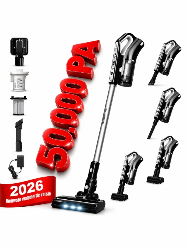 TurboTronic VS280 - 50000PA Cyclonic - 2-in-1 draadloze Steelstofzuiger met kruimeldief – hoge zuigkracht - 2 snelheden - 2200 mAH accu - 120W - extra accessoires - Zwart