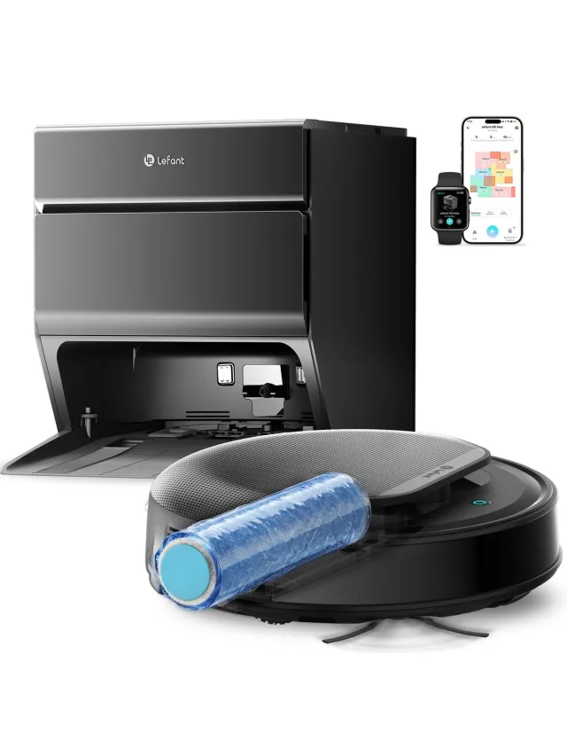 Lefant® Lefant -M5 MAX -Robotstofzuiger met dweilfunctie - 23.000 Pa zuigkracht -dToF obstakelherkenning -automatisch leegstation zelfreinigend station-warmwatermopwas 75 ℃`）-huisdierharen- harde vloeren-laagpolig tapijt-laag meubilair-App-bediening-zwart