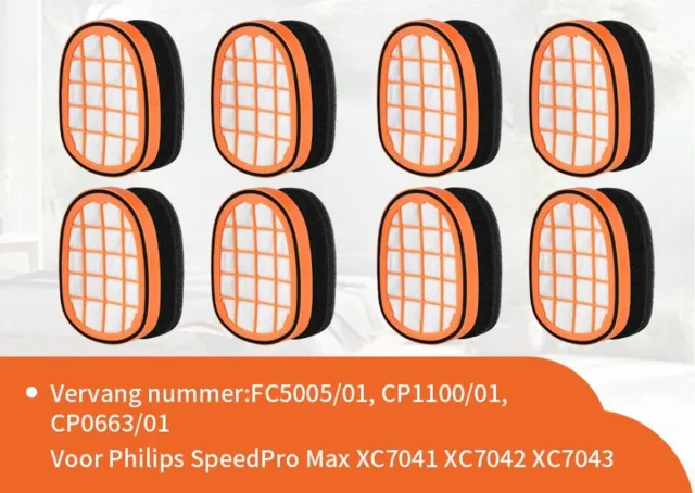 Replacements filters geschikt voor Philips SpeedPro Max - 8 stuks - vervangt onderdeel FC8009 / CP0663/01 oranje