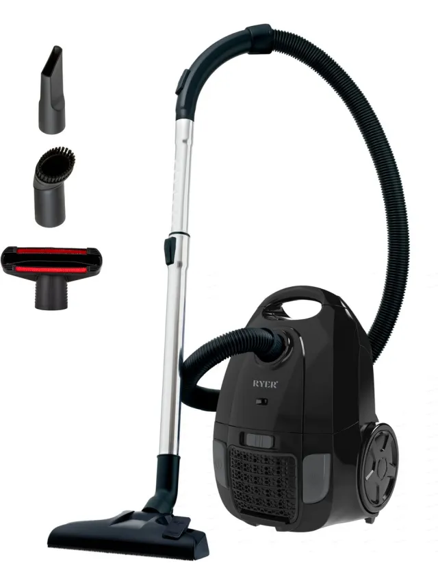 RYER Stofzuiger met Zak - Krachtig 850W - Stil - 12m Actieradius - HEPA - Drie Mondstukken - Vacuum Cleaner - MotionPro Serie Zwart