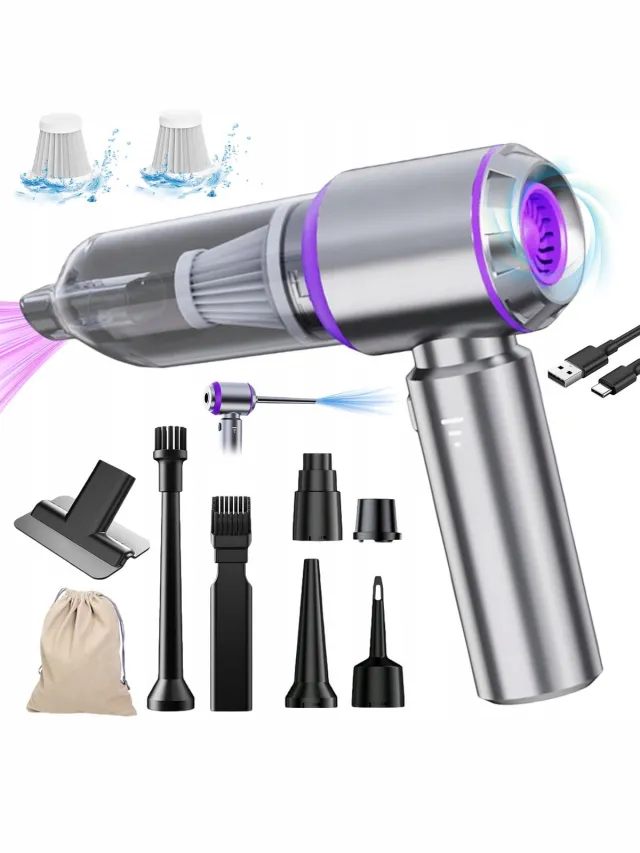 Bedee Auto Stofzuiger - Draadloze 4-in-1 Handstofzuiger - Kruimelzuiger - Mini Stofzuiger - 16000 Pa Zuigkracht - 6000mAh & Oplaadbaar - Met HEPA Filter & Accessoires - Voor Auto, Huis & Kantoor Grijs