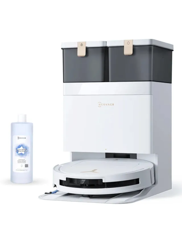 Ecovacs Deebot T50 Pro Omni Gen3 Robotstofzuiger Met Dweilfunctie - 25.000Pa - 8.1 cm Ultradun - ZeroTangle 3.0 - TruEdge 2.0 Randreiniging - AIVI 3D 3.0 Obstakelvermijding - 75°C Heetwater - Wit - 1000ml Schoonmaakmiddel