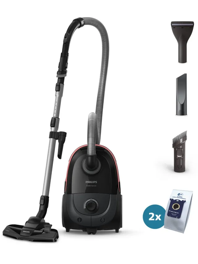 Philips 5000-serie Stofzuiger met zak - 900 W - TriActive-mondstuk - Meubelmondstuk & Geïntegreerde accessoires - HEPA-filter - Zachte bumper - Zwart - XD5123/10