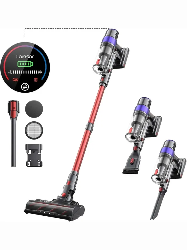 Archi V8 Draadloze Steelstofzuiger – Stofzuiger - Draadloos - 48.000 Pa – 500W – Tot 60 Min – LED Touchscreen – Afneembare Accu Grijs/Zwart