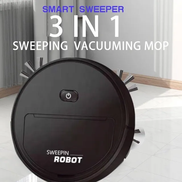 Therob Smart robot stofzuiger met borstels en Veegdoek. 3 in 1.Zuigen, vegen en dweilen zwart