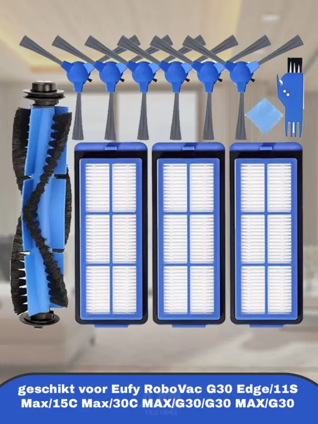 AMtechno Accessoireset Vervangende onderdelen geschikt voor Eufy RoboVac G30 Edge/11S Max/15C Max/30C MAX/G30/G30 MAX/G30 Hybrid Robotstofzuiger, 1 x hoofdborstel, 3 x HEPA-filters, 6 x zijborstels (10 stuks) blauw
