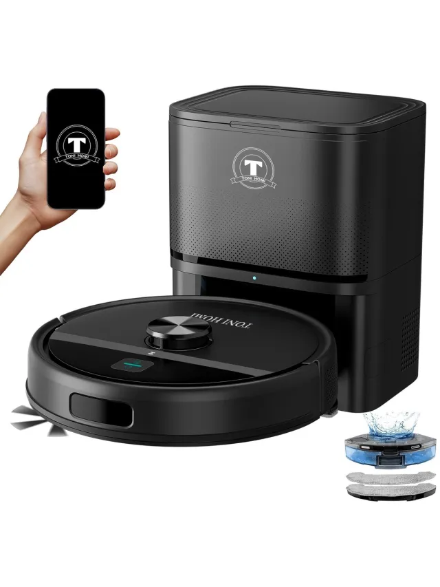 TONIHOMI R8 - Robotstofzuiger met dweilfunctie - Automatisch legen - Robotstofzuiger met laadstation - LDS Laser navigatie - Met app - Zwart