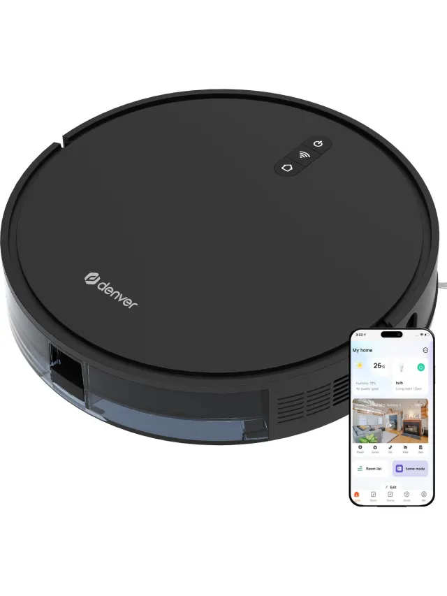 Denver Robotstofzuiger met Laadstation - Smartphone TUYA App - Geschikt voor Huisdierharen - RVC115 - Zwart