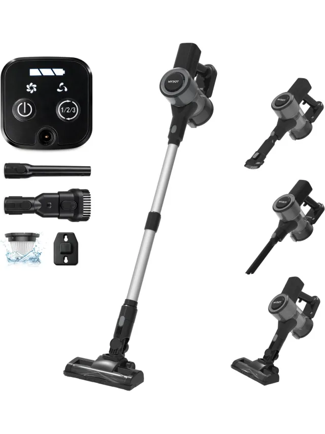 MYBOT E6 Essential - Steelstofzuiger - 250W - 20Kpa - 3 Zuigniveaus - Vacuum Cleaner - Steelstofzuiger Draadloos - Zonder Zak - Op Accu Zwart