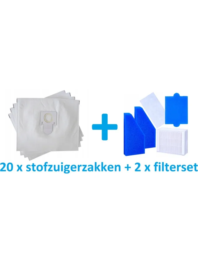 Thomas 20 x stofzuigerzakken + 2 x filterset geschikt voor Thomas Pet & Family Aqua+ - XT - XS - X7 - X8 - X10 stofzuiger - hoogwaardige vervanging Blauw
