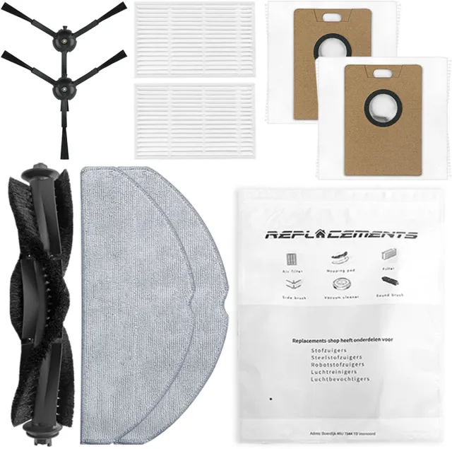 Replacements onderdelen set voor TP-Link Tapo RV30 Max Plus & RV20 Max Plus – Hoofdborstel, Zijborstels, HEPA Filters, Dweilpads & stofzakken (9-delig) Zwart / Wit
