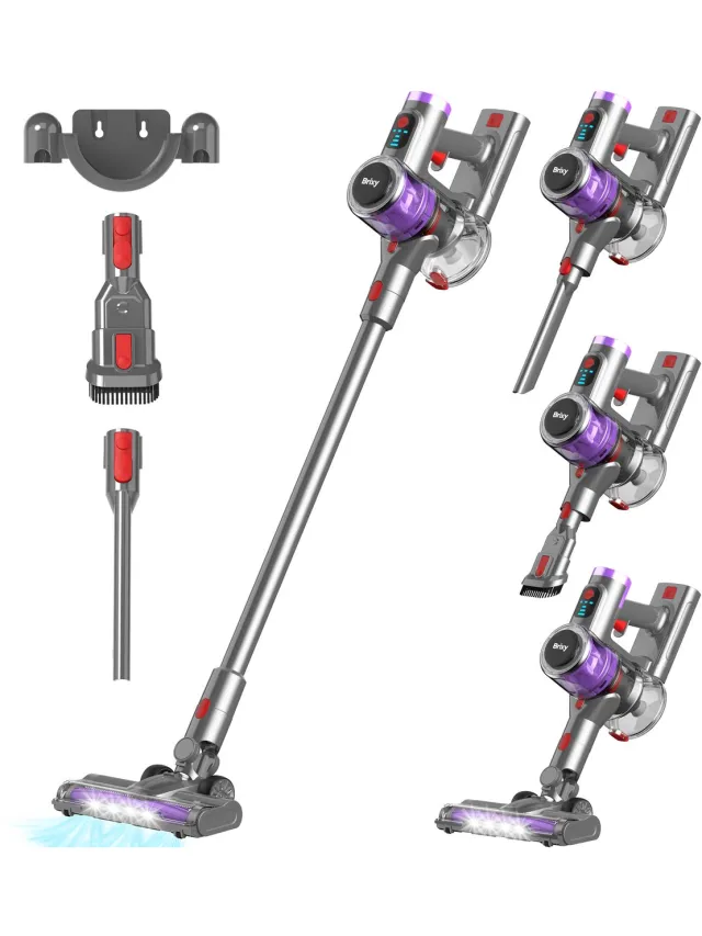 Brixy Steelstofzuiger Draadloos - 30 kPa Zuigkracht - 50 Min Gebruiktijd - Meerdere Filters - Kruimeldief - Draadloze Stofzuiger - Vacuum Cleaner - Grijs/Paars