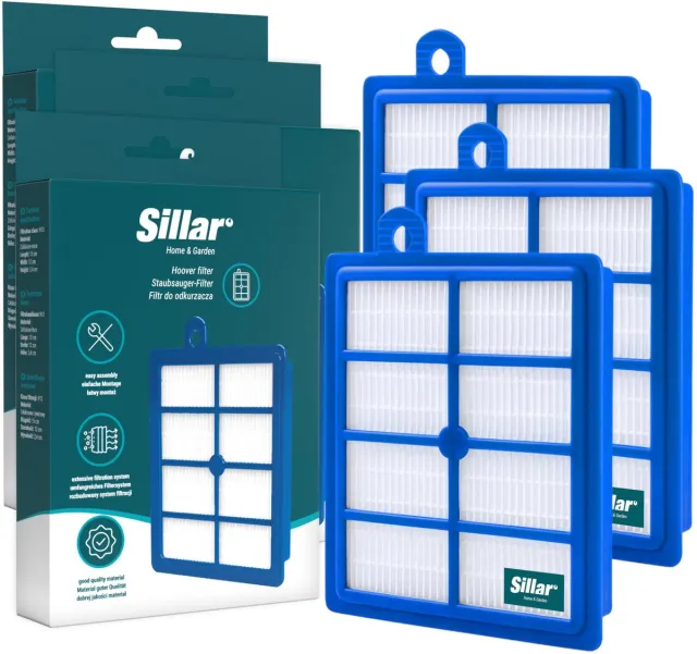Sillar , set 3 stofzuigerfilters, HEPA, anti-allergeen, geschikt voor Electrolux Classic Silence Ultra Silencer Pure D8 D9, vervanging voor filters AFS1W, EFH12, FSEL01, FR-6558, FR-7111, 9001951202 Wit, blauw
