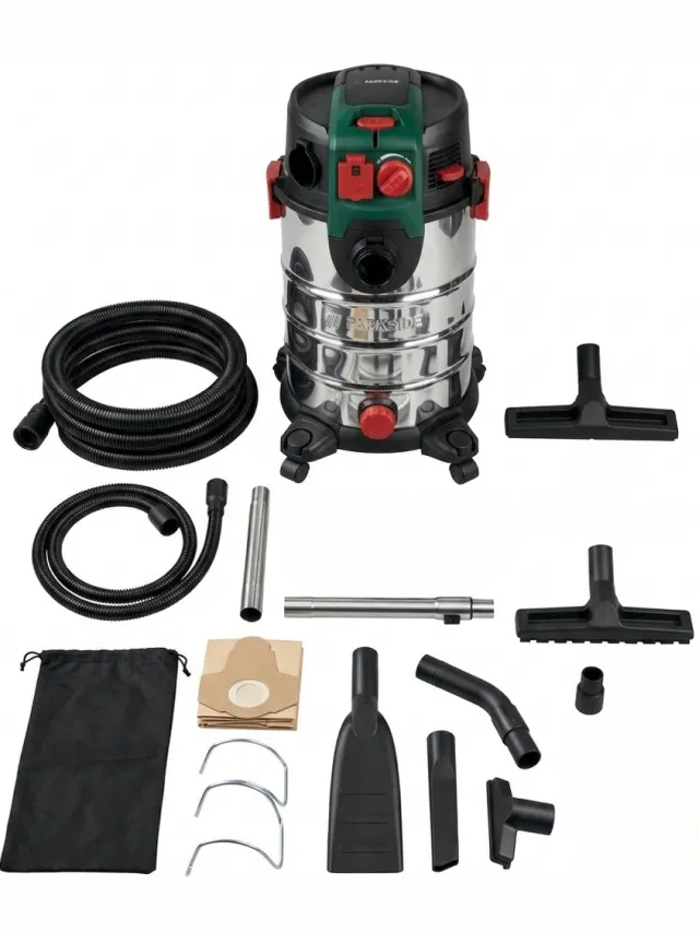 PARKSIDE Nat-/droogzuiger 1.500 W - Industriële Stofzuiger - Alleszuiger- Krachtige Professionele Stofzuiger - 260 Airwatt - Inhoud: 30 l - Ook ideaal voor directe stofopname - Overloopbeveiliging door automatische stop - Werkradius tot 9 m Chroom